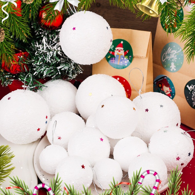 6 ชิ้นลูกบอลโฟมคริสต์มาส - Star Snowballs จี้ - โฟมประดิษฐ์สีขาวลูกบอลหิมะ - เครื่องประดับแขวนต้นคริสต์มาส - อุปกรณ์ประกอบฉากบรรยากาศปาร์ตี้คริสต์มาส - ปีใหม่ตกแต่งบ้าน