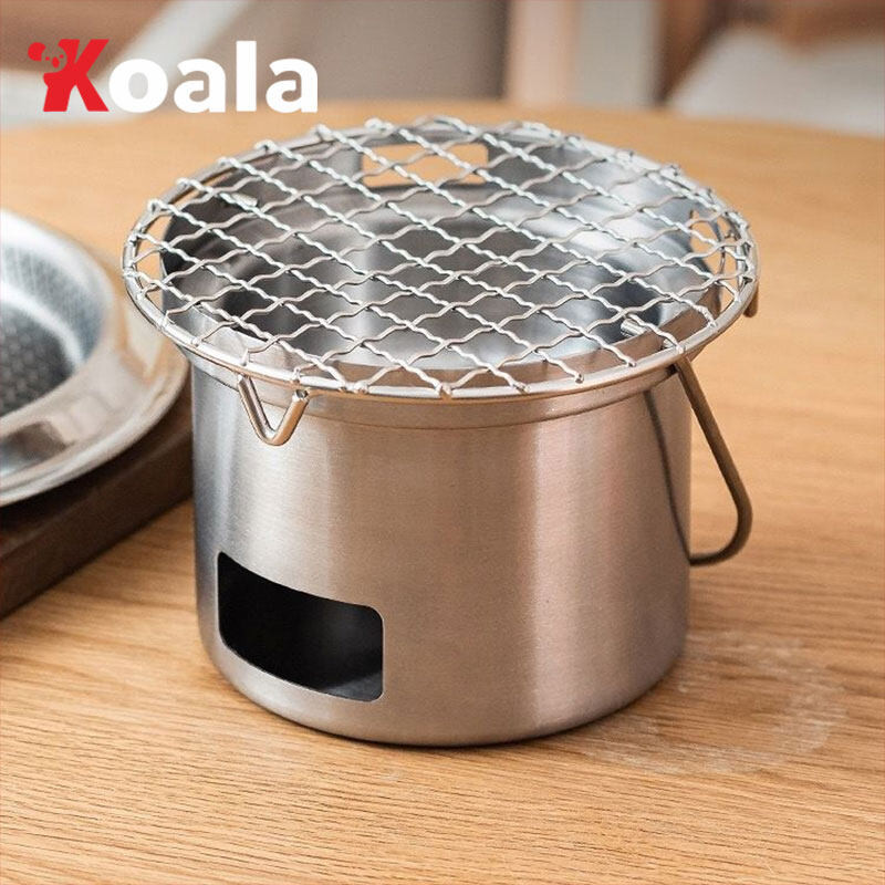 KOALA เตาบาร์บีคิวเหล็กกล้าไร้สนิมขนาดเล็กแบบพกพาเตากลางแจ้งทำอาหารชาสำหรับปิคนิคตั้งค่ายเตาบาร์บีคิวถ่านเกาหลี แบบพกพา