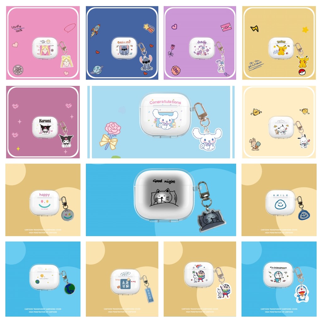 อะนิเมะน่ารักสําหรับ AirPods 4 TPU โปร่งใสหูฟังสําหรับ AirPod 4 2024 ฝาครอบชุดหูฟังพร้อมพวงกุญแจ