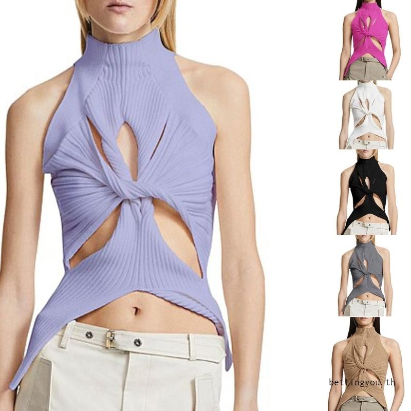 ʚɞ* ผู้หญิง Slim-Fit Cami Crop Top ตัด Tanks Top แขนกุด Camisole Tops