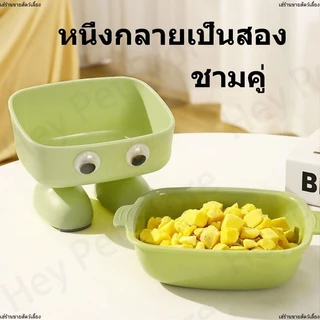 ชามอาหารสัตว์เลี้ยง กันลื่น กันสำลัก รูปแบบหุ่นยนต์ ยกสูง น่ารักทำความสะอาง่าย ชามแมว ต่อต้านมด
