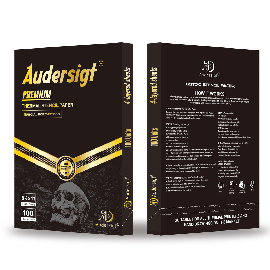 Audersigt Gold label Premium 100 แผ่น 8 1/2′ x 11′′ กระดาษถ่ายโอนลายฉลุสักมืออาชีพ, ขนาดกระดาษ A4