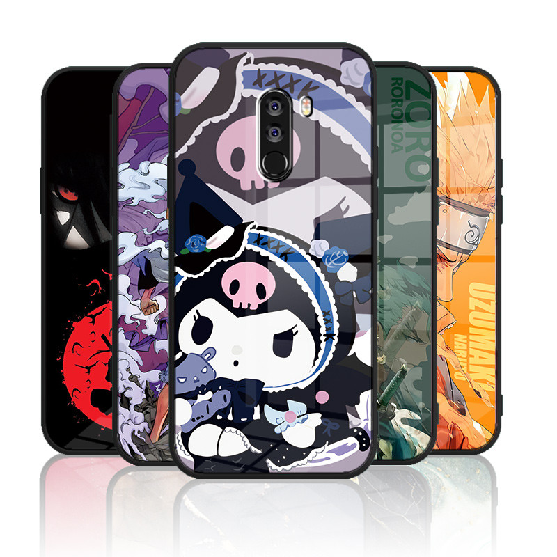 เคสกระจก Xiaomi poco F1 เคสกระจกนิรภัยฮาร์ดฝาหลังขอบซิลิคอนอ่อน