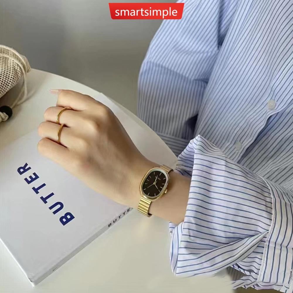 Smartsimple รูปไข่สายไม้ไผ่ผู้หญิงควอตซ์นาฬิกาวัสดุสแตนเลสนาฬิกาข้อมือหรูหราออกแบบสาวนักเรียนของขวัญ B7G7