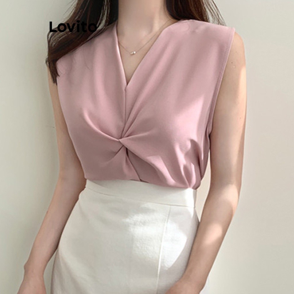 Lovito เสื้อกล้ามผู้หญิง สีพื้น สำหรับสตรี L71ED057 (สีน้ำเงิน/สีแอพริคอท/สีชมพู)