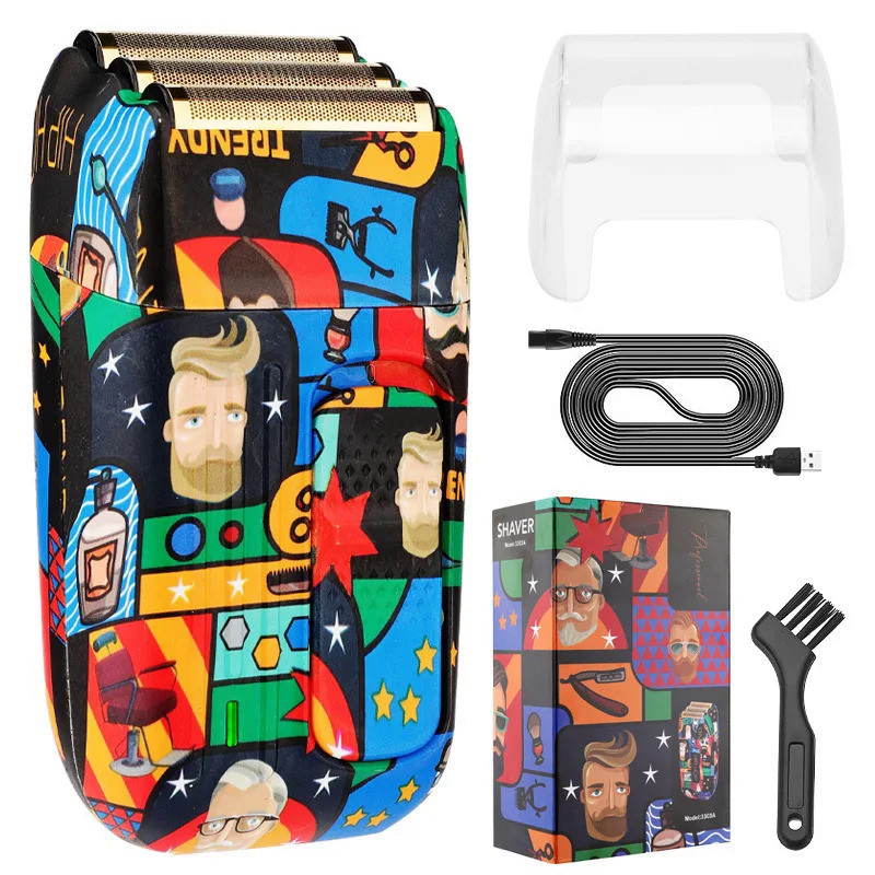 RESUXI 3-Blade Rechargeable Graffiti Electric Shaver For Men Powerful Electric Razor Head Bald Shavi