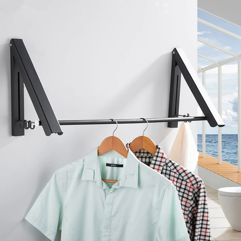Folding Clothes Hanger Black/Silver Household Laundry Adjustable Drying Rack Balcony Multifunction H