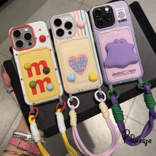 รูปหัวใจภาษาอังกฤษผีสีม่วงกระเป๋าสตางค์แบบมีสายคล้องเข้ากันได้เคสไอโฟน16 11 17 AIR 15 13 12 14 XR Pro Max 7 8 16 Plus SE