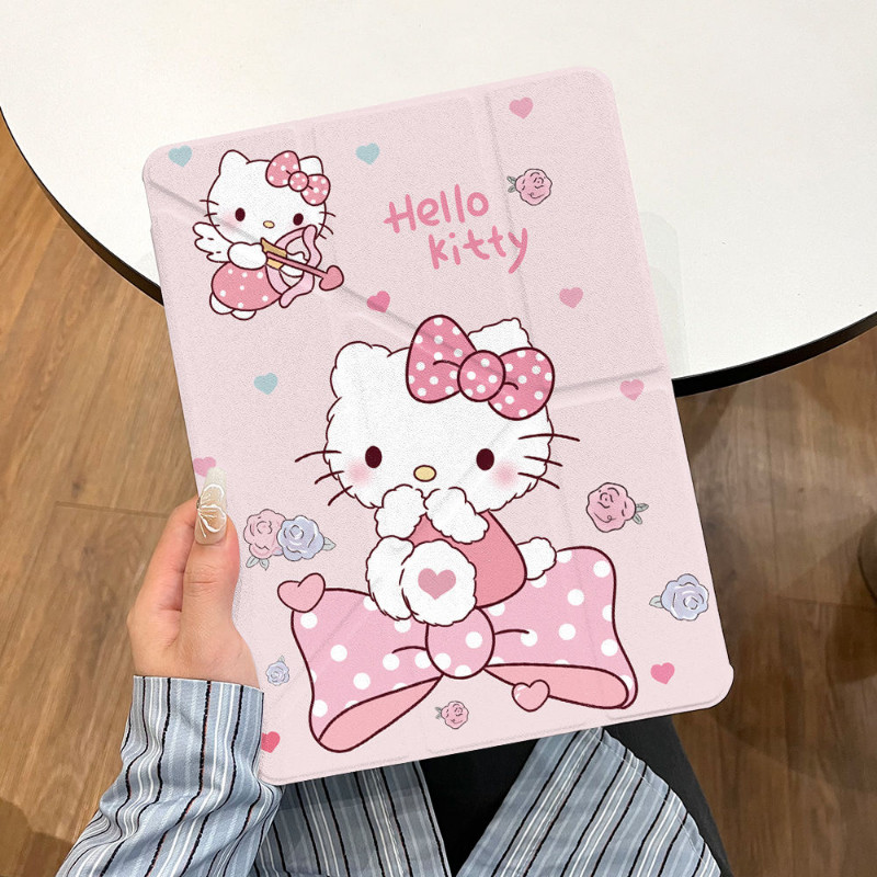 อะคริลิคipadกรณีy + Tripleพับช่องเสียบปากกาสําหรับiPad Gen7 Gen6 Gen5 10.2 นิ้วAir6 Air5 Air4 Bow Cupid Hellokitty Pro11 2022 2024 Gen10 Gen9 Gen8 Anti Drop iPad Cover