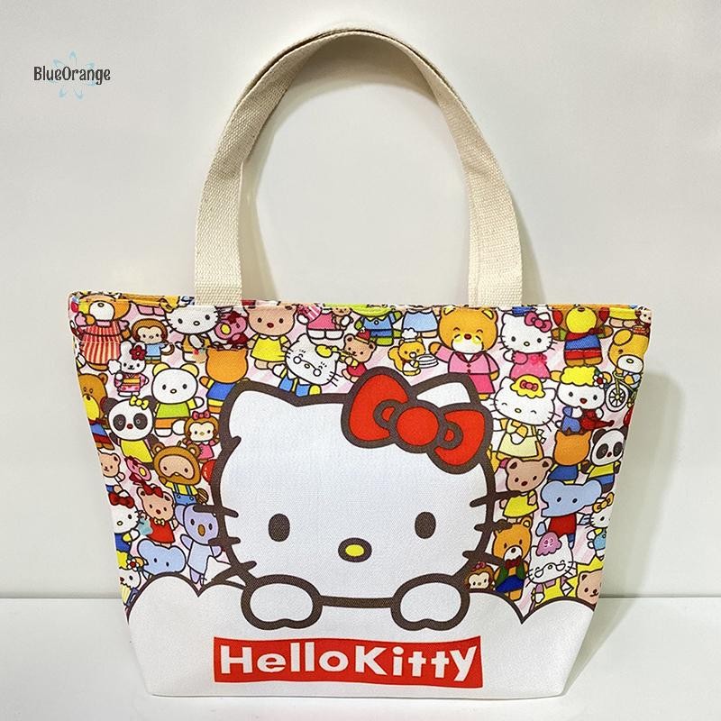 ใหม่แบบพกพา Hello Kitty ผ้าใบกระเป๋าการ์ตูน Kate Cat กระเป๋าสะพายญี่ปุ่นขนาดใหญ่ความจุถุงช้อปปิ้งกระเป๋าเดินทางของขวัญของเล่น hot