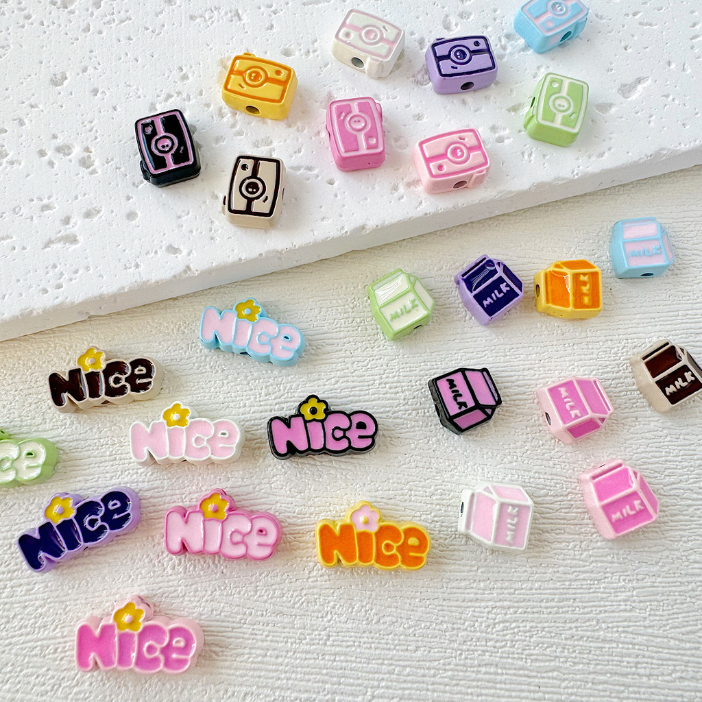 5 ชิ้น/เซ็ต Macaroon น่ารักกล้อง Nice Letter ทาสีโลหะผสม Handmade DIY หลวมลูกปัดสร้อยข้อมือสร้อยคออุปกรณ์ทํา