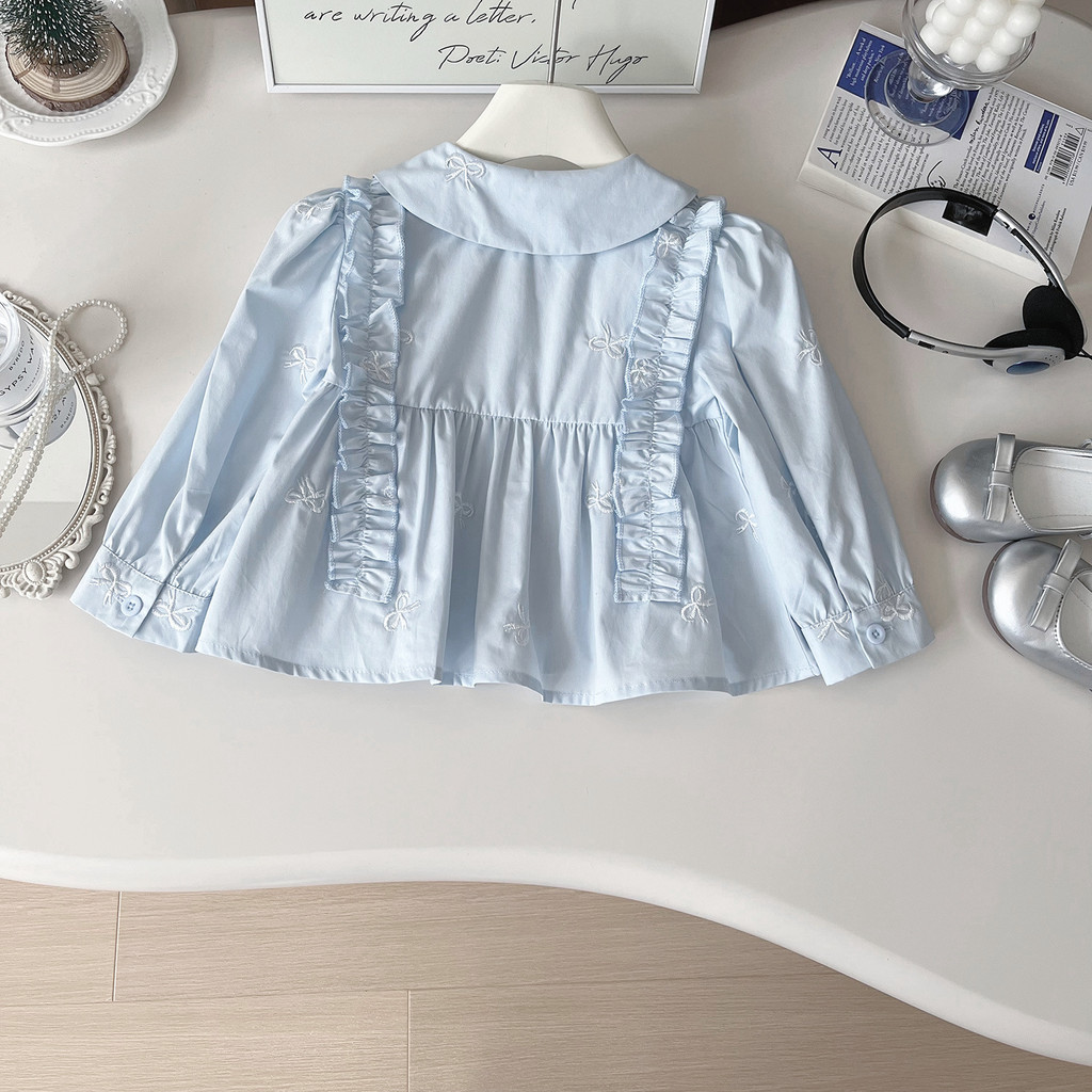 ฤดูใบไม้ร่วงหวานเด็กสาวกุทัณฑ์เย็บปักถักร้อยลูกไม้ปกเสื้อแขนยาว