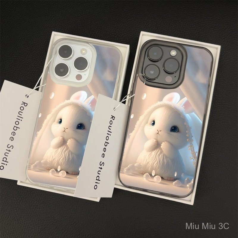 เรียบง่ายและมีเอกลักษณ์น่ารักสดใสกระต่ายคุณภาพสูงผิวหยาบสำหรับ iPhone 16PROMAX 11 12 13กันกระแทก14 15 11pro 12pro 13pro ทนต่อการสึกหรอ16PROMAX 15PROMAX 14PROMAX ทนต่อสิ่งสกปรก15PLUS 14PLUS สร้างสรรค์16pro 15pro 14Pro มือ
