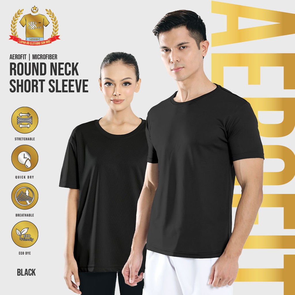 888co AeroFit เสื้อยืดแขนสั้นคอกลมไมโครไฟเบอร์ Jersey T shirt Lelaki BLACK