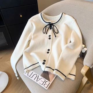 (ส่งจากกรุงเทพฯ)เสื้อกันหนาวแขนยาว คอวี ผ้าฝ้าย สีคอนทราสต์ แฟชั่นฤดูใบไม้ร่วง และฤดูหนาว สําหรับผู้หญิง(S-2XL)