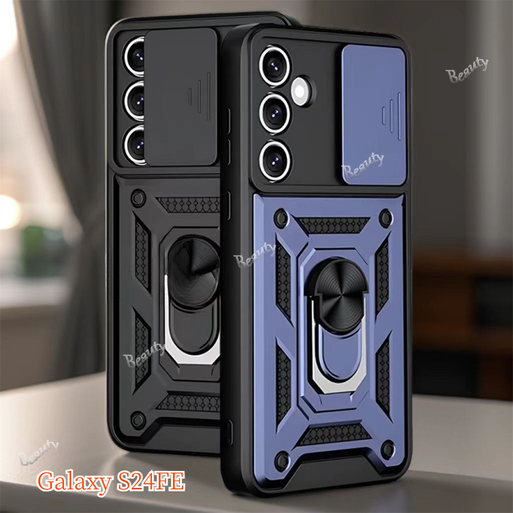 SAMSUNG ดึงสไลด์กล้องปกป้องเคสโทรศัพท์สําหรับsamsung Galaxy S24 S23 FE Ultra Plus S22 S24Ultra S23FE S24FE 5Gเกราะกันกระแทกที่วางขาตั้งฝาครอบSamsungS24FE 2024