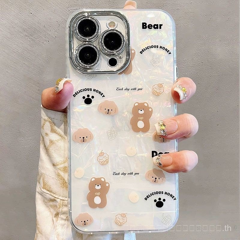 Ins หมีสไตล์เกาหลีชุบด้วยไฟฟ้ามูลค่าสูงเข้ากันได้กับเคสโทรศัพท์มือถือ iphone15 11 Apple 12/13คู่รักญี่ปุ่นและเกาหลี14