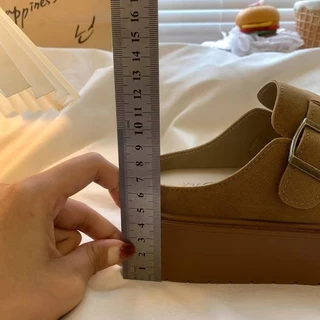 JINxCHOY แฟชั่นย้อนยุคหนาsoled Slip-Onขี้เกียจครึ่งรองเท้าแตะฤดูใบไม้ร่วงสไตล์ใหม่เพิ่มสวมใส่ด้านนอกสบายกันลื่นสบายๆ