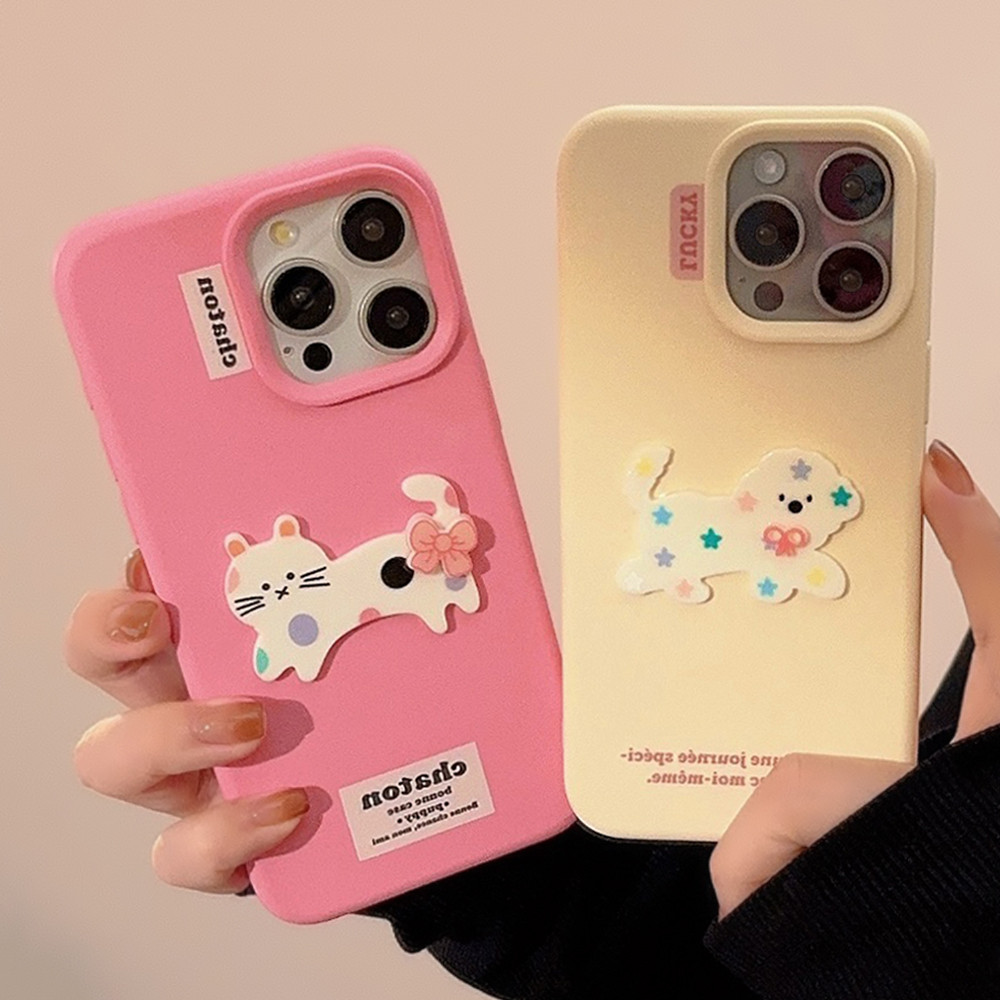3d Star Dog และ Bow Cat เหมาะสําหรับ Apple 16Pro เคสโทรศัพท์ Soft Case iPhone 15pro Max ซิลิโคน iPhone 14/13/12 การ์ตูนผู้หญิง Anti Fall