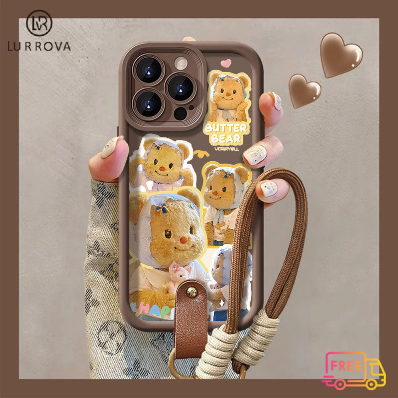 OPPO Reno 12 Reno11 F Reno 11 5G Reno 10 5G Reno 8T Reno 8Z Reno 5G Reno7 Reno8 Reno4 realme C65 C61 C55 C53 C51หมายเหตุ50หมายเหตุ60น่ารักเนยหมีเชือกเส้นเล็กกันกระแทกทีพียู