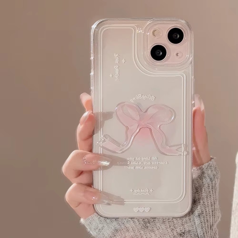 3d สีชมพูโบว์โปร่งใสเคสโทรศัพท์สําหรับ Xiaomi Mi 14T 13T 12T 11T Pro Poco X6 F6 M6 X5 F5 X3 Pro C65 Xiaomi 14 13 12 11 Lite นุ่มกันกระแทก