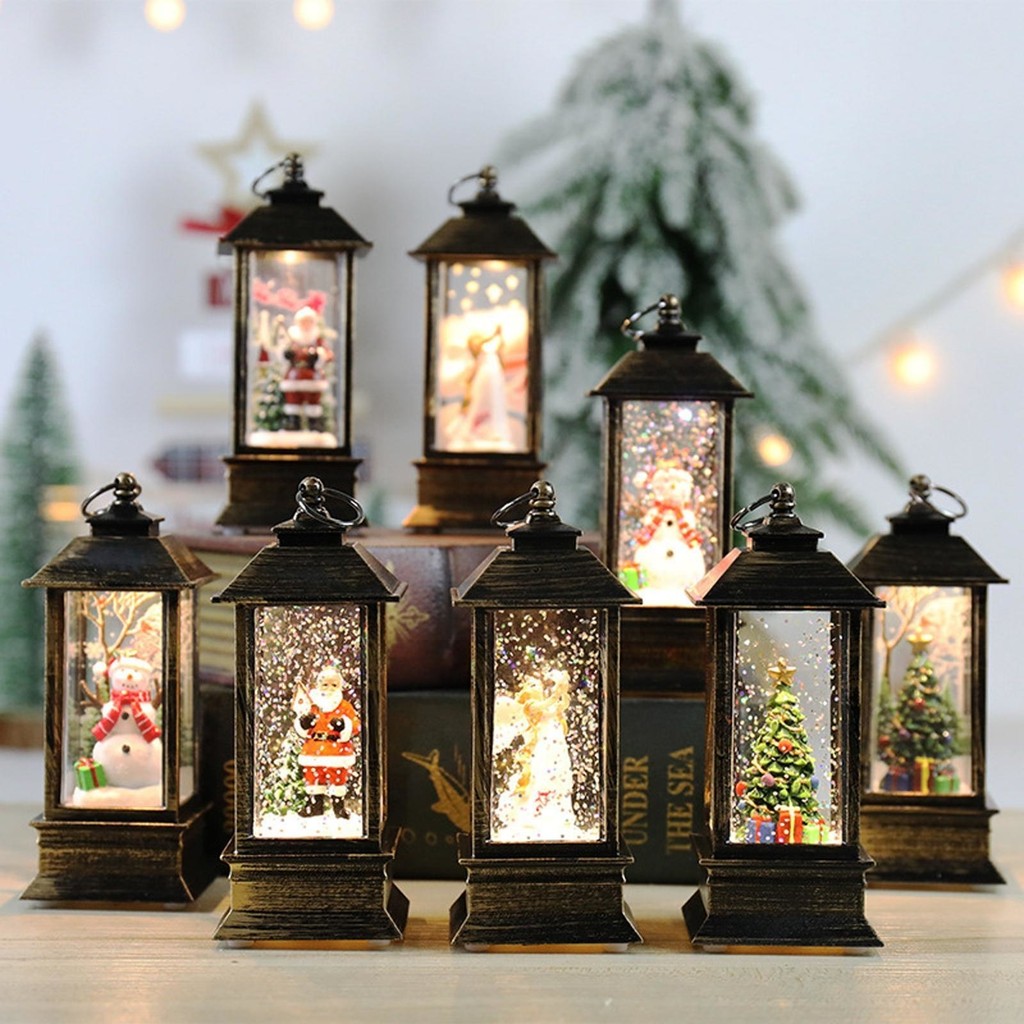 ตะเกียงคริสต์มาส Christmas โคมไฟ LED รูปซานต้า กวาง สโนว์แมน ขนาดพกพา สําหรับแขวนตกแต่งหน้าต่าง บ้าน เทศกาลคริสต์มาส