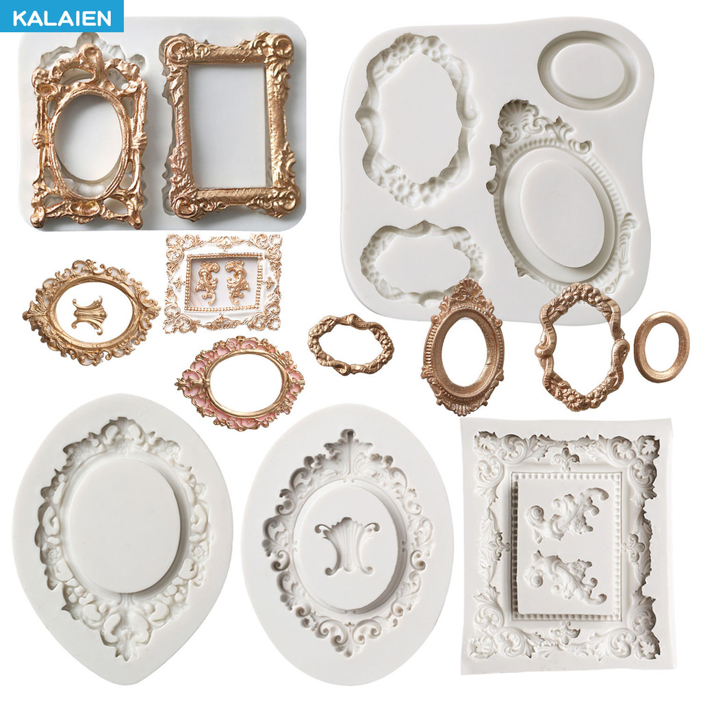 Kalaien 5รูปแบบกระจกกรอบซิลิโคน F ondant แม่พิมพ์ DIY เบเกอรี่เค้กตกแต่ง F ondant, ดิน, sugarcraft ง่ายที่วางจำหน่ายย้อนยุคสไตล์ยุโรปใหม่แบบแม่พิมพ์