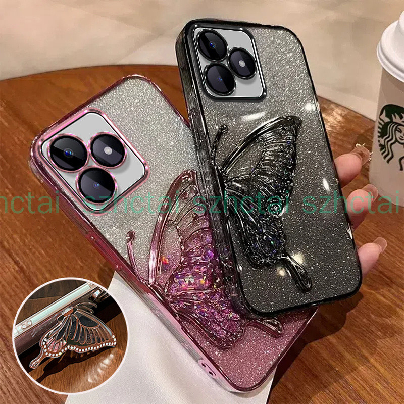 เคส Realme C67 C61 C63 Note 50 12 C65 C55 C53 C51 C12 C15 C25 C25S C21Y C25Y C30 C30S C35 C11 2021 8 5 5i 5S 6i 7i C17 9 PRO PLUS 10 11 12 PRO+ 4G 5G หรูหรา ชุบทรายไหล เงางาม แวววาว เกราะป้องกันใสกันกระแทกพร้อมวงเล็บ เคสโทรศัพท์ Realme C67 C61 C63 Note 50