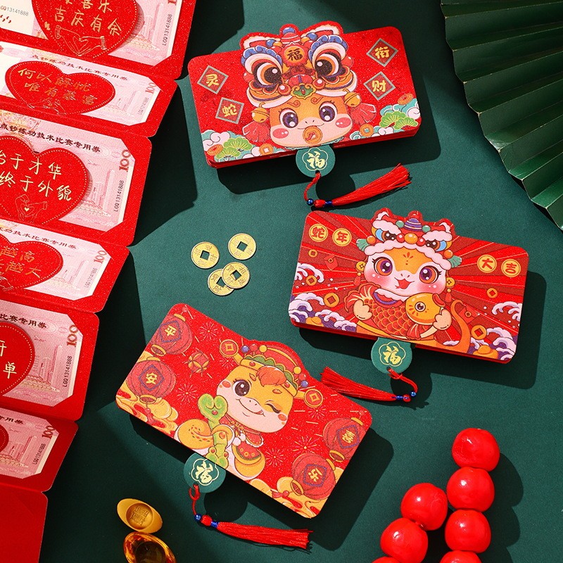 2025 Creative พับงูปีซองจดหมายสีแดงแพ็คเก็ตสีแดงงู Angpao Packet 2025包ซีลใหม่ปี 6 การ์ด Lucky Money Red Envelope ปีใหม่ Angpow
