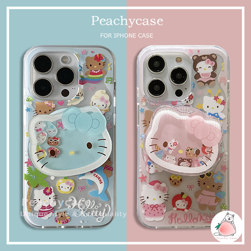 น่ารัก Hello Kitty Slippable ผู้ถือแม่เหล็กไร้สายชาร์จเคสโทรศัพท์สําหรับ iPhone 16 15 14 13 12 Pro Max กันกระแทก IMD โทรศัพท์มือถือปกหลัง