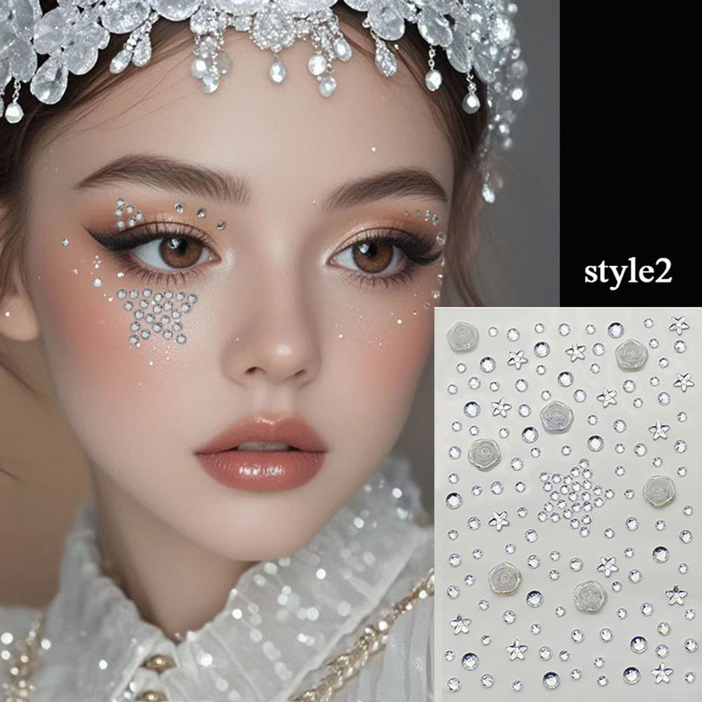 รอยสักคริสตัล 3D Face Jewels Body Brow แต่งหน้า Facial Rhinestone สติกเกอร์กาวเพชรที่มีสีสัน Fairy Beauty Mix ขนาด