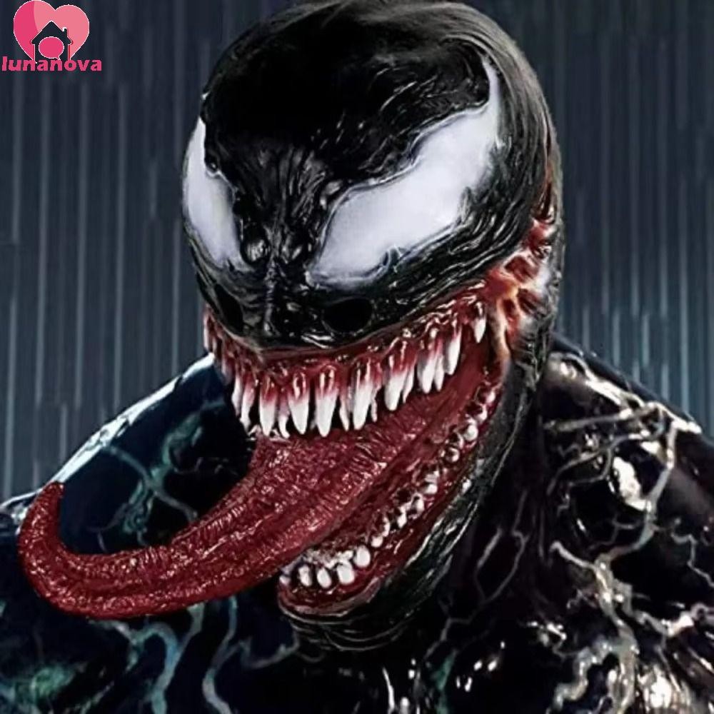 Lunanova Venom คอสเพลย์เครื่องแต่งกาย, Fangs ยาวลิ้น Venom หมวก/หุ่นมือ, Venom Facemask 3D ฮาโลวีนเต
