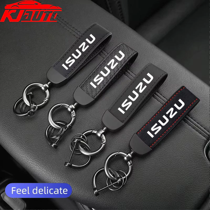 Isuzu รถหนังนิ่มหนังพวงกุญแจจี้ Key Chain ผู้ถือคาร์บอน Patter กุญแจรถ Trinket พวงกุญแจสําหรับ Isuzu D Max D-Max Mu-x Mu x Trf อุปกรณ์เสริม
