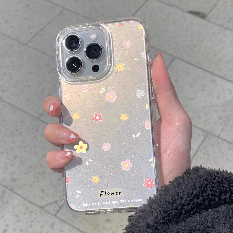 สีใสกากเพชร สำหรับรุ่นไอโฟน 16 7 8plus x xr xsmax 11 14 12 13 15 Pro max 16 Pro เคสไอโฟน11ดอกไม้เล็กๆน้อยๆสวย
