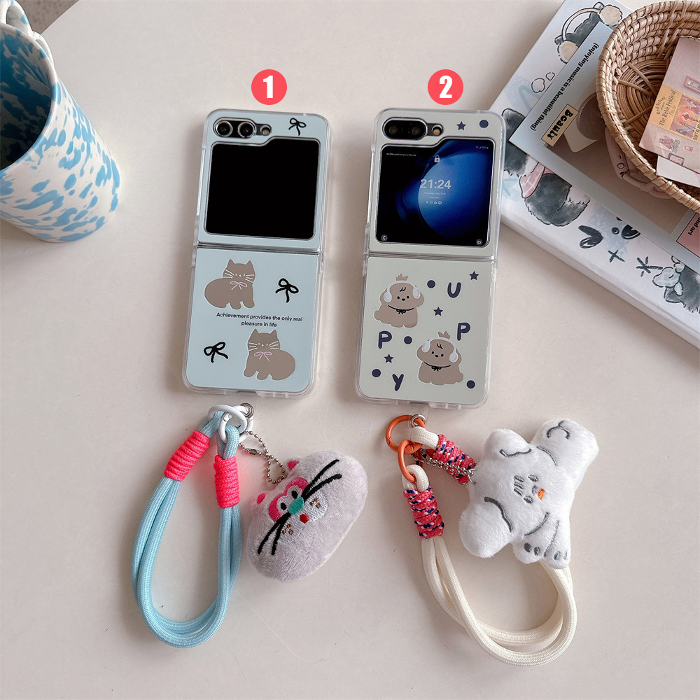 Samsung Galaxy Z Flip6 5 4 3 เคสป้องกันแบบรวมทุกอย่าง Bow Tie Cat Full Encirclement Z Flip จี้สําหรับ Samsung Drop-proof ความคิดสร้างสรรค์ปลอก