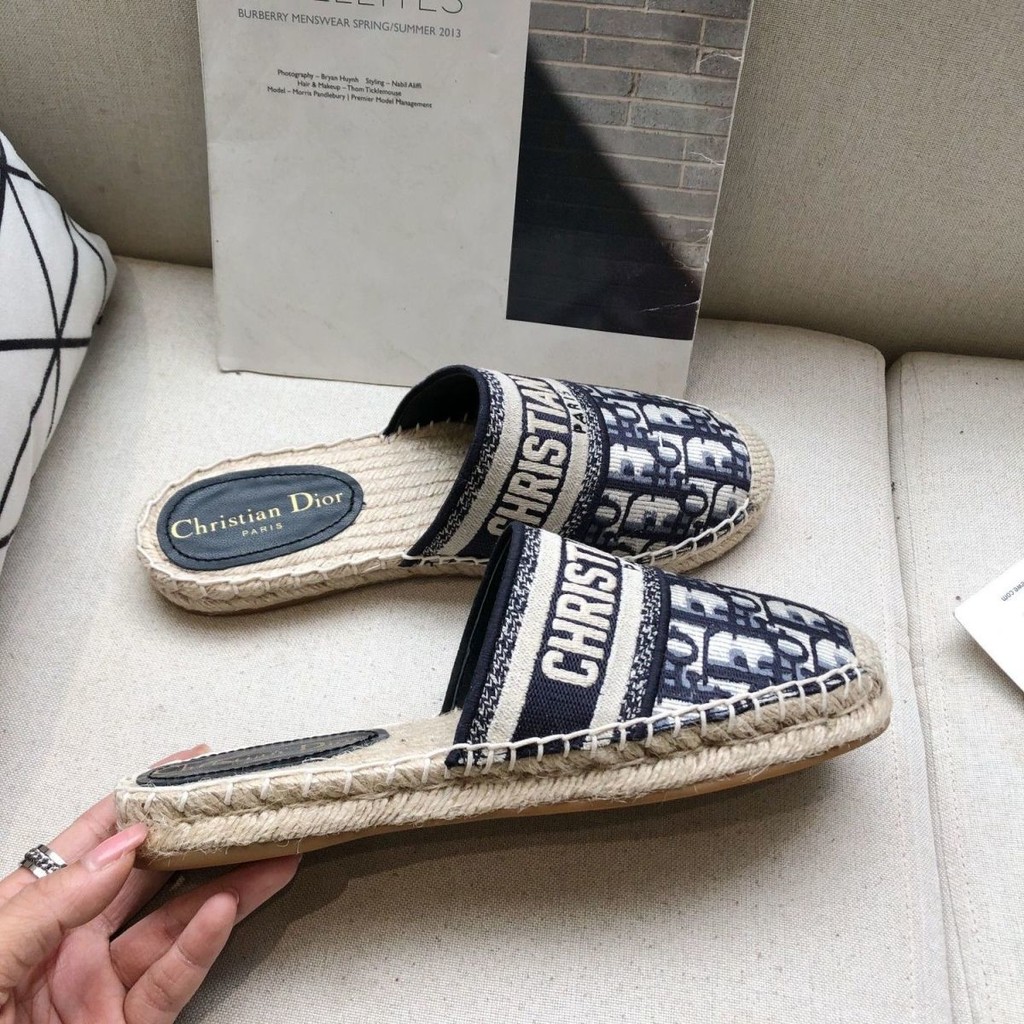 Dior541 ปัก Bucket Shoes All-Match Hemp Rope Toe รองเท้าแตะ Casual Slip-On