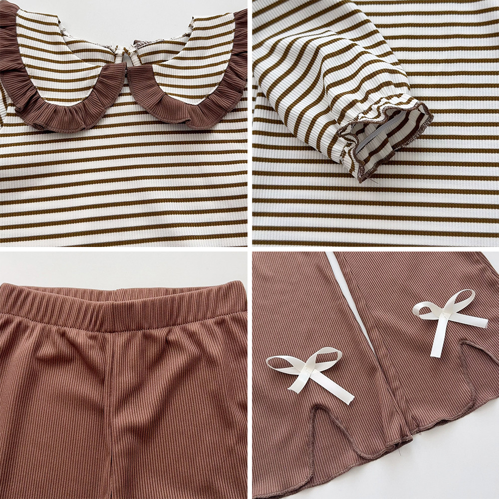 หมีผู้นําปกสบายๆสาวเสื้อยืดสูทฤดูใบไม้ร่วงเวอร์ชั่นเกาหลีใหม่จีบลายเสื้อกันหนาวด้านบน+โบว์กางเกงสองชิ้นชุดแขนยาวฤดูใบไม้ผลิเด็กเสื้อผ้า - รูปที่ 6