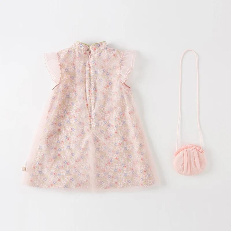Dave Bella 2Y-9Y ชุดเดรสเด็กหญิง สีชมพูดอกไม้พิมพ์เด็กสาว cheongsam สไตล์ชุด small satchel DB2234762 - รูปที่ 5
