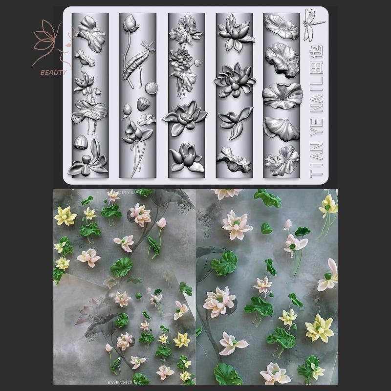 [maybeauty] Flowers Series 3D แม่พิมพ์เล็บโค้ง Lily Of The Valley Lotus Flower Diy เทมเพลตเล็บสูงแม่พิมพ์ตกแต่งเล็บ {TH}