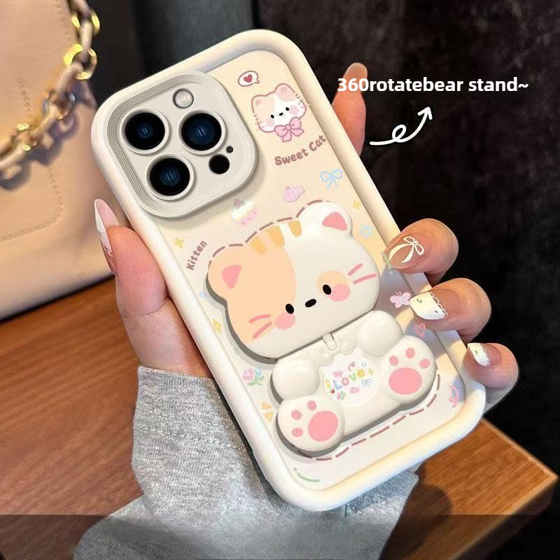 เคส OPPO Reno 13F 5G Reno 6 5G Reno 5 Pro A83 A74 5G A91 A59 F1S A59S กระเป๋าใส่โทรศัพท์แบบเต็มรูปแบบซิลิโคนอ่อนนุ่มกันกระแทกออกแบบใหม่กระจกหมุนหมีน่ารักพร้อมวงเล็บ - รูปที่ 4