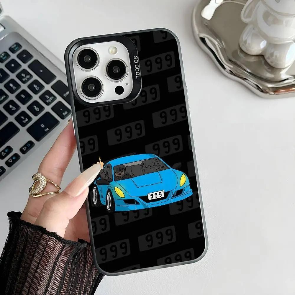 Wrld 999 รถสีดําเคสโทรศัพท์เคสโทรศัพท์สี IMD เงินสําหรับ iPhone 16 15 14 13 12 11 Pro Max Plus