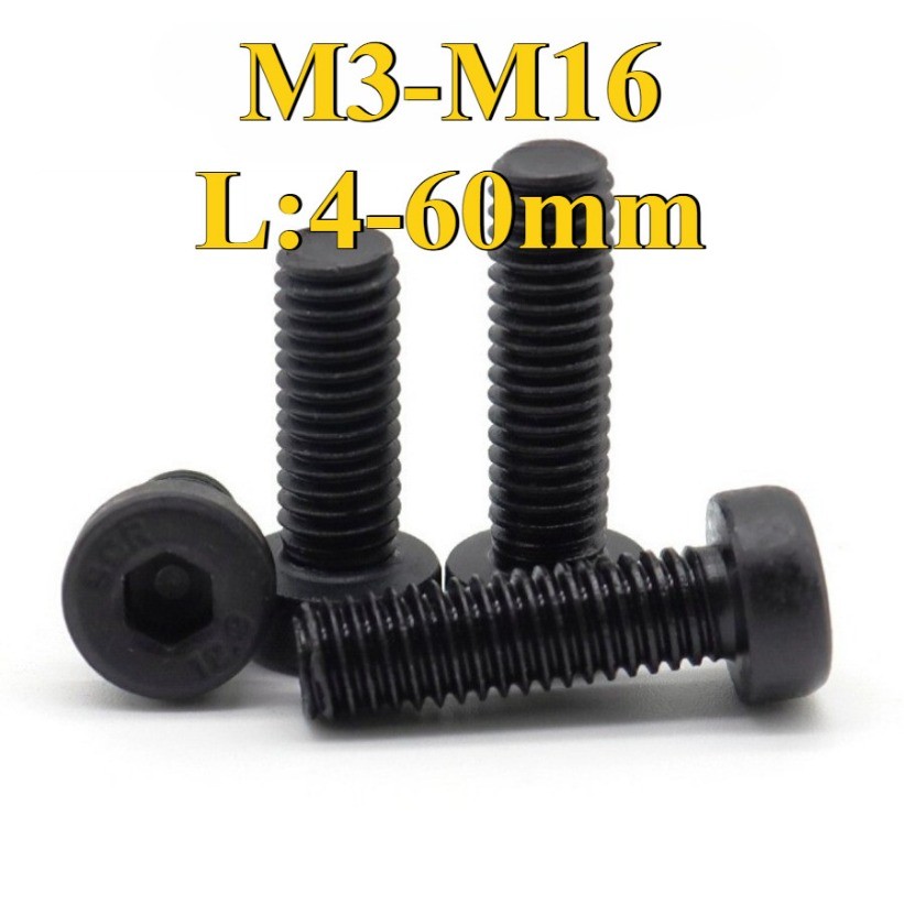 น็อตหัวจมบาง เกรด 12.9 แข็งพิเศษ เกลียวมิล ตลอด สกรู /Hexagon Socket Head Cap Screws Low Head M3/M4/