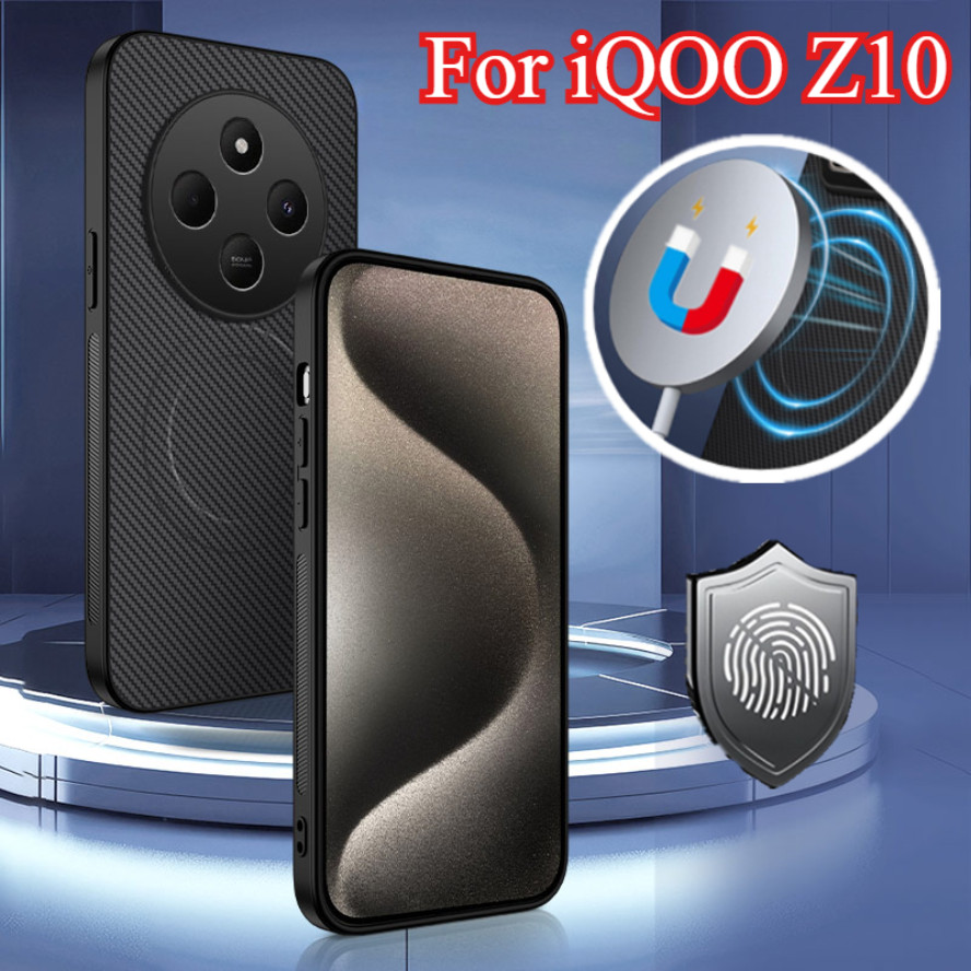 Ultra Thin คาร์บอนไฟเบอร์เคสโทรศัพท์สําหรับ iQOO Z10 5G 2025 กันกระแทกแม่เหล็กชาร์จแหวนปลอก Comfort 