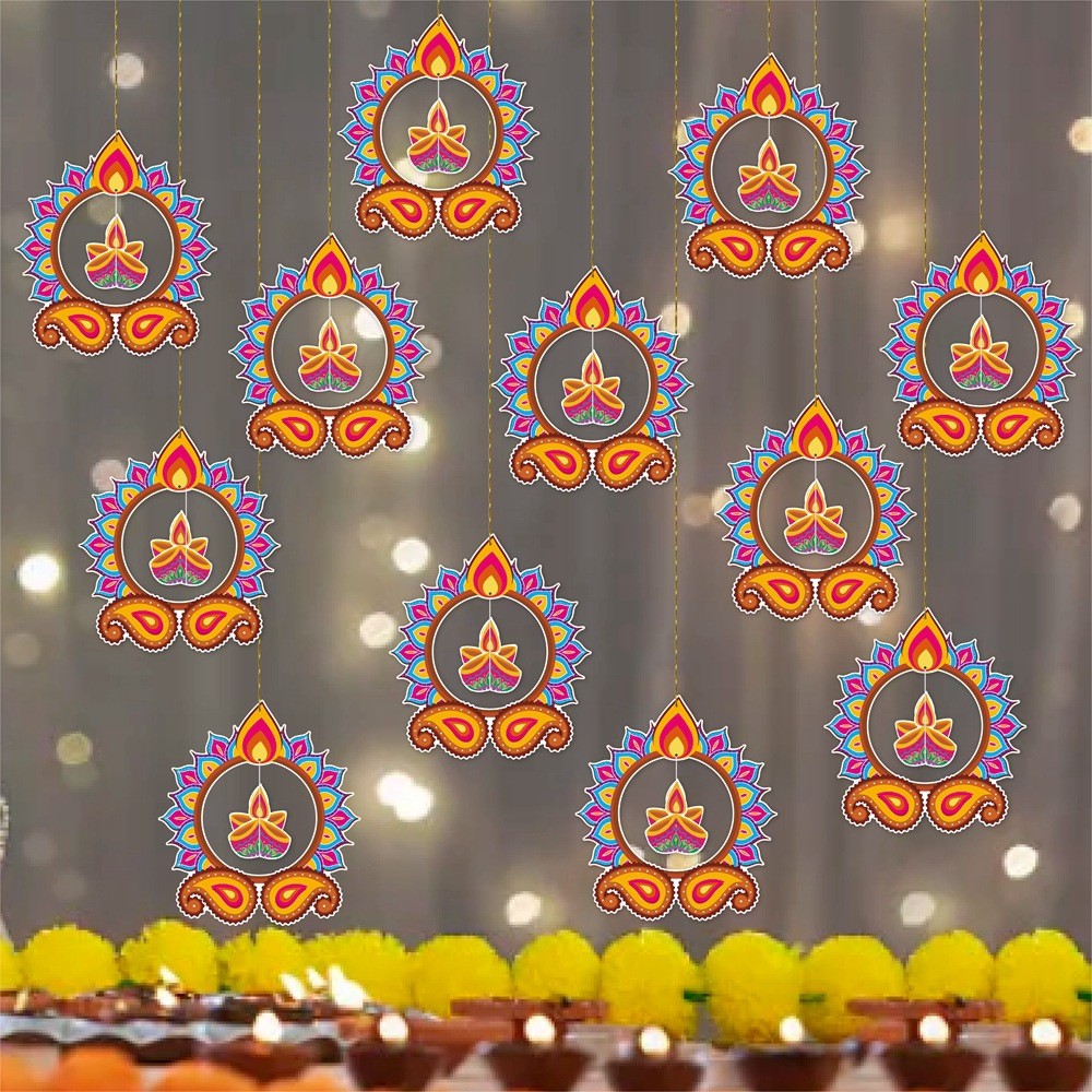 ใหม่ Diwali Party ตกแต่ง 3D จี้อินเดีย Diwali จี้ใต้แสงเทียนดอกไม้