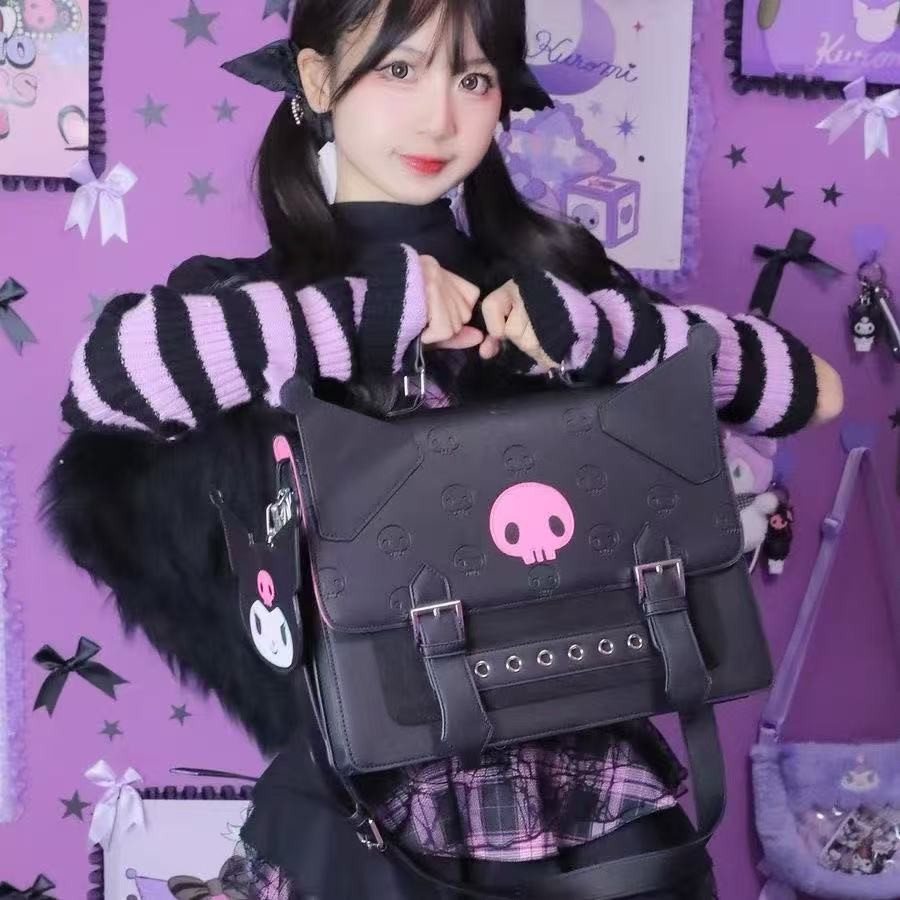 กระเป๋าเป้และครอสบอดี้สำหรับผู้หญิง สไตล์อะนิเมะคาเวй*Kuromi เหมาะสำหรับJKและสไตล์วิทยาลัย