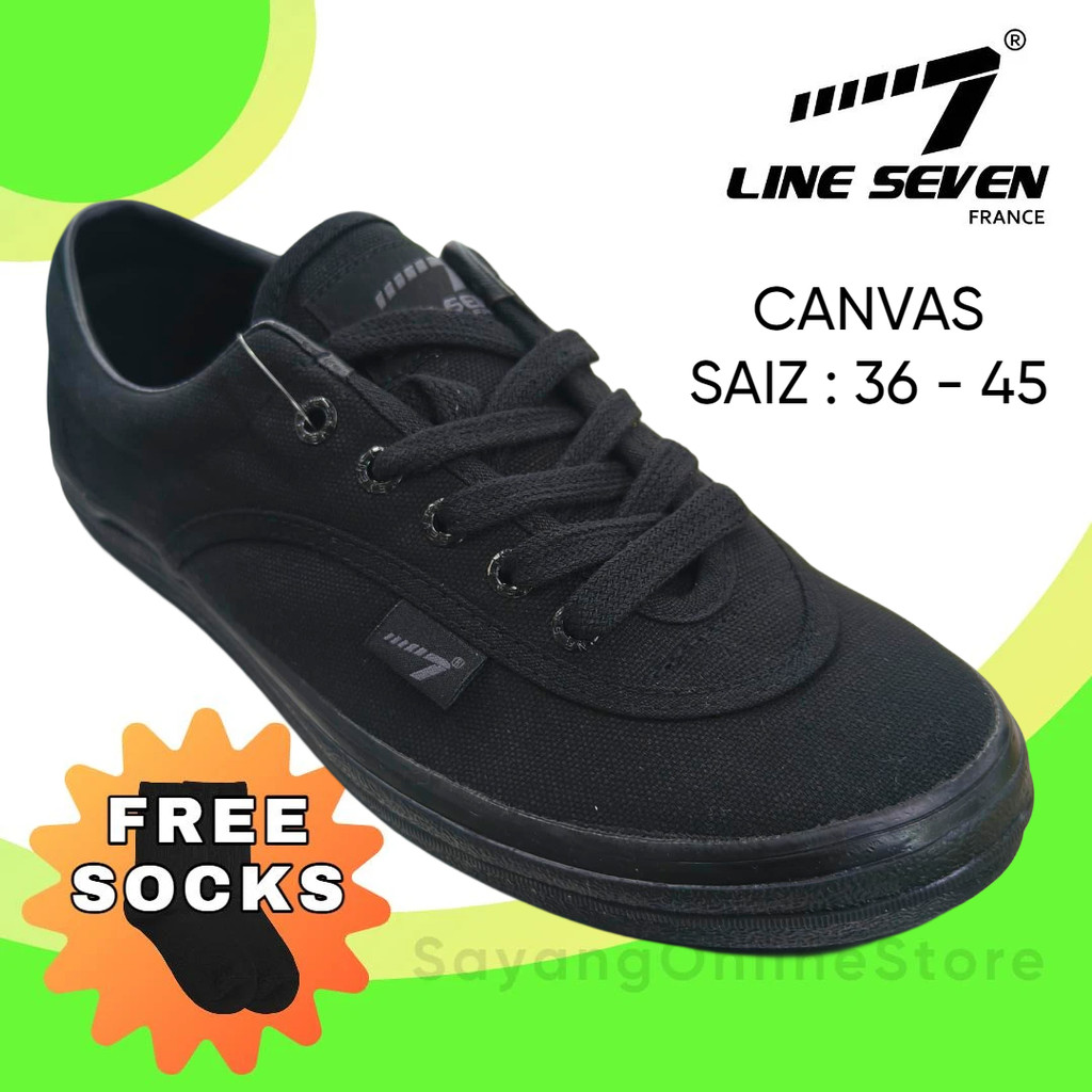 Line7 6623 BK Kasut Sekolah Hitam Kanvas Black School Shoe รองเท้าผ้าใบรองเท้าทํางาน Kasut Kerja Lin