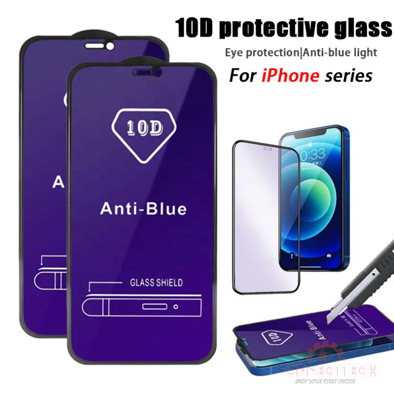 10D ฟิล์มกระจกนิรภัยป้องกันแสงสีฟ้า for iPhone 11 12 13 14 15 16 Pro Max 6 7 8 Plus 14 15 Pro 12 13 Pro Max X XR XS Max