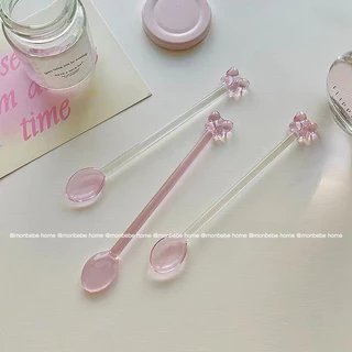 ช้อนคนผสมเครื่องดื่ม ช้อนคนกาแฟแก้วทนความร้อนสูง สไตล์ins โบว์🎀น่ารัก แก้วโบโรซิลิเกต พร้อมส่ง