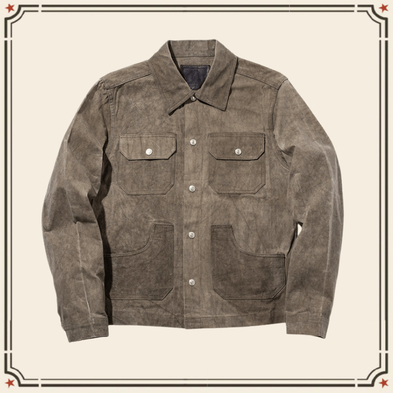 GRND American Retro vintage Oil Wax Jacket Heavy Motorcycle Multi-pocket Ami Khaki Jacket