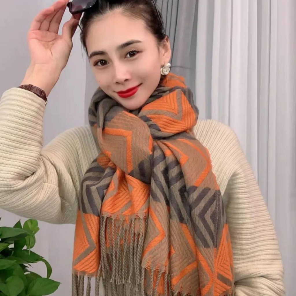 Fgf ฤดูใบไม้ร่วงฤดูหนาวสไตล์ผ้าพันคอหญิงเลียนแบบแคชเมียร์หนาอบอุ่นแฟชั่นผ้าคลุมไหล่ใหญ่ Influencer แ